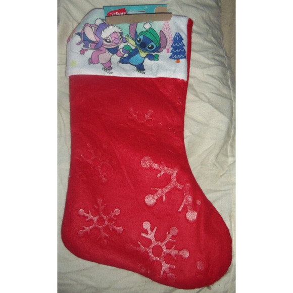 Lilo & Stitch Ice Slating 16" Red felt Christmas Stocking by RUZ - Picture 1 of 3
